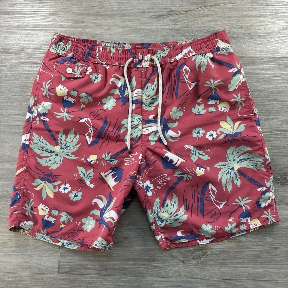 Polo Ralph Lauren Swim Trunks‎ Mens Large Red Floral Tropical Shorts Lined